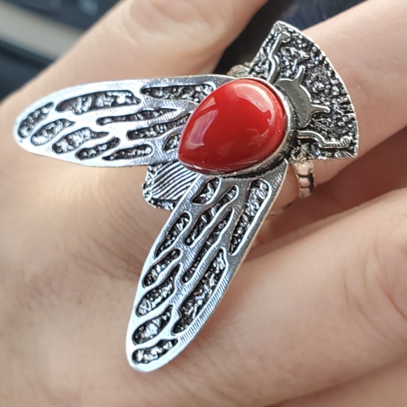 New Coral Flying Insect Silver Ring. - Picture 12 of 14